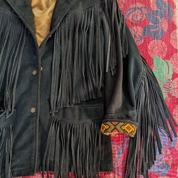 Vintage Schott Western Authentic Styling Fringe Suede Jacket in Emerald Green - Picture 5 of 15